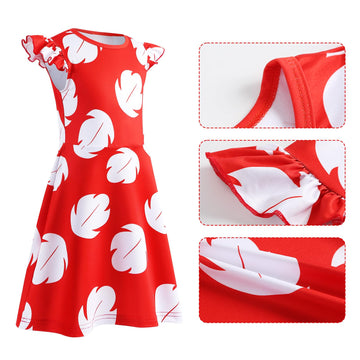 Hawaiian Little Girls Costume Dress With 4 Pcs Luau Flower Leis Accessories Set Red Flower Hair Clips Toddler Halloween Party Co