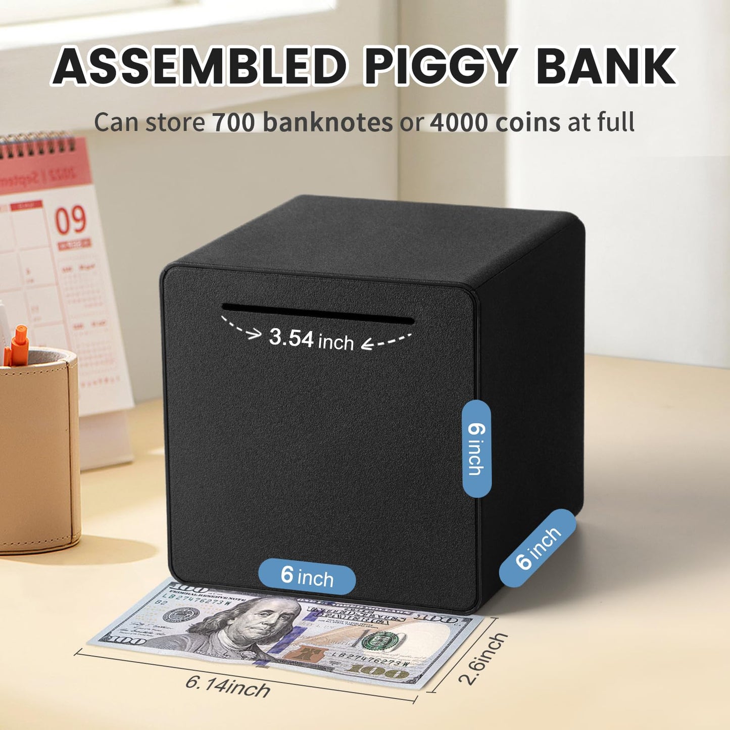 6 Piggy Bank for mature-themeds 2024NEW Must Break to Open mature-themed Piggy Bank for Cash  Interactive DIY Assembled Unopenable Money Savings Box (Black)