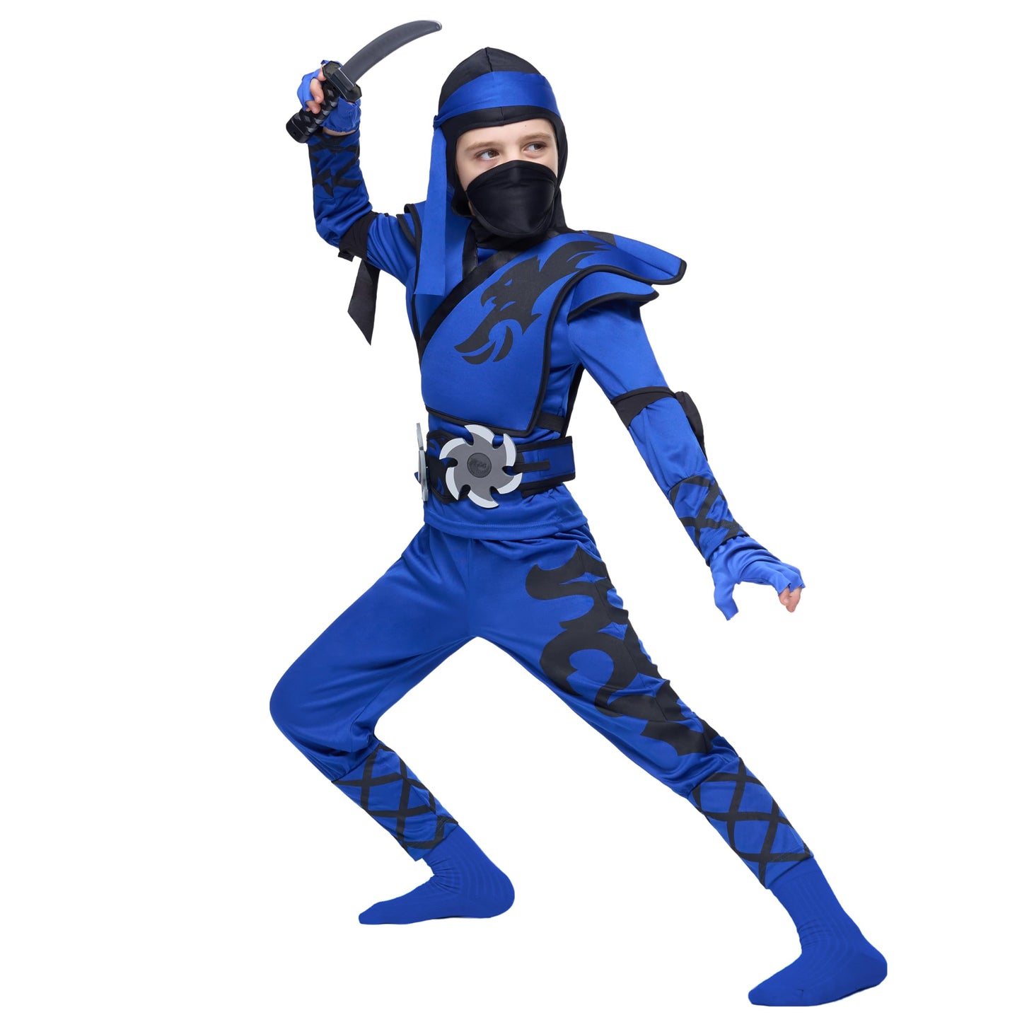 Spooktacular Creations Kids Ninja Costume  Birdy Blue Ninja Costume with Accessories for Boys Halloween Dress Up  Ninja Themed Parties (Medium (8-10yr))