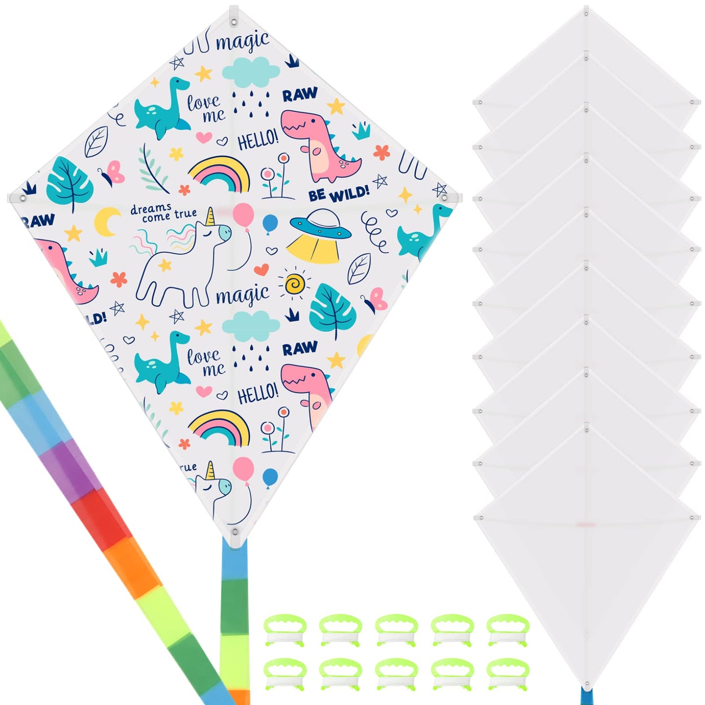 20 Packs Diy Blank Kites For Kids, Bulk Kites For Diy Decorating Coloring, With 20 Hand Grips With 98Ft String, Beach Kite Easy 