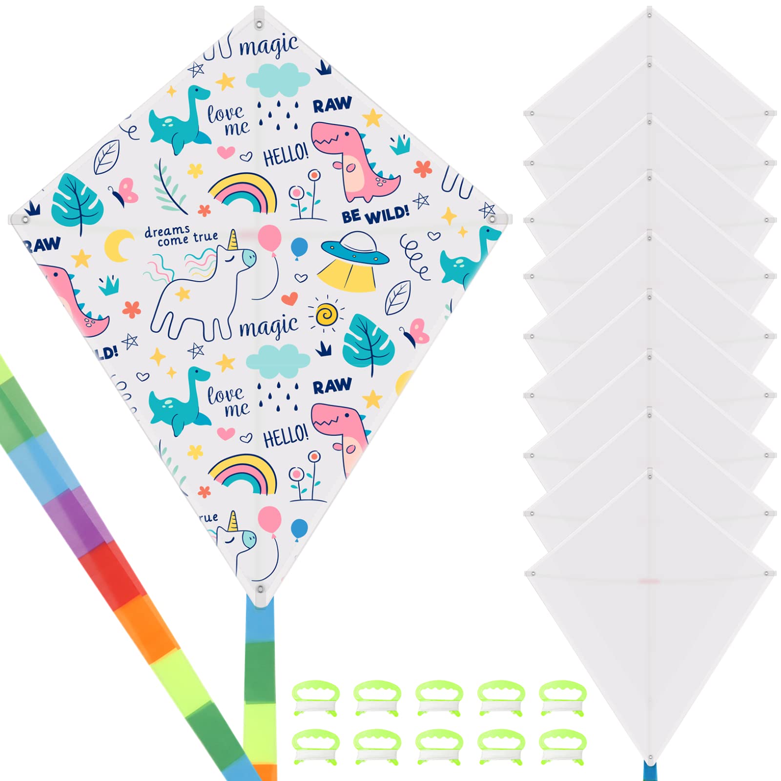 20 Packs Diy Blank Kites For Kids, Bulk Kites For Diy Decorating Coloring, With 20 Hand Grips With 98Ft String, Beach Kite Easy 
