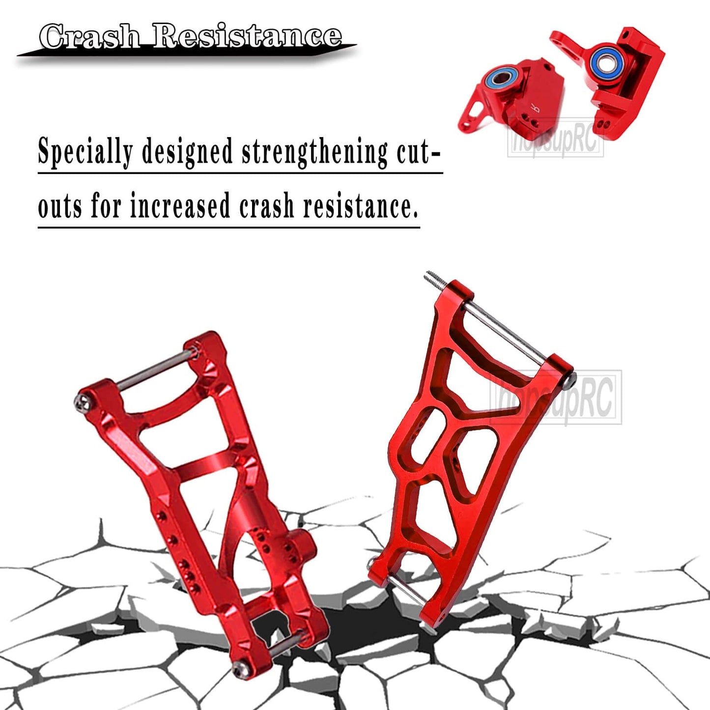 hopsupRC Full Metal Shocks Upgrade for 1/10 Rustler/Stampede VXL, Alloy A Arm, Aluminum Caster Block, Red, Model H-2Rust-Shock-arm