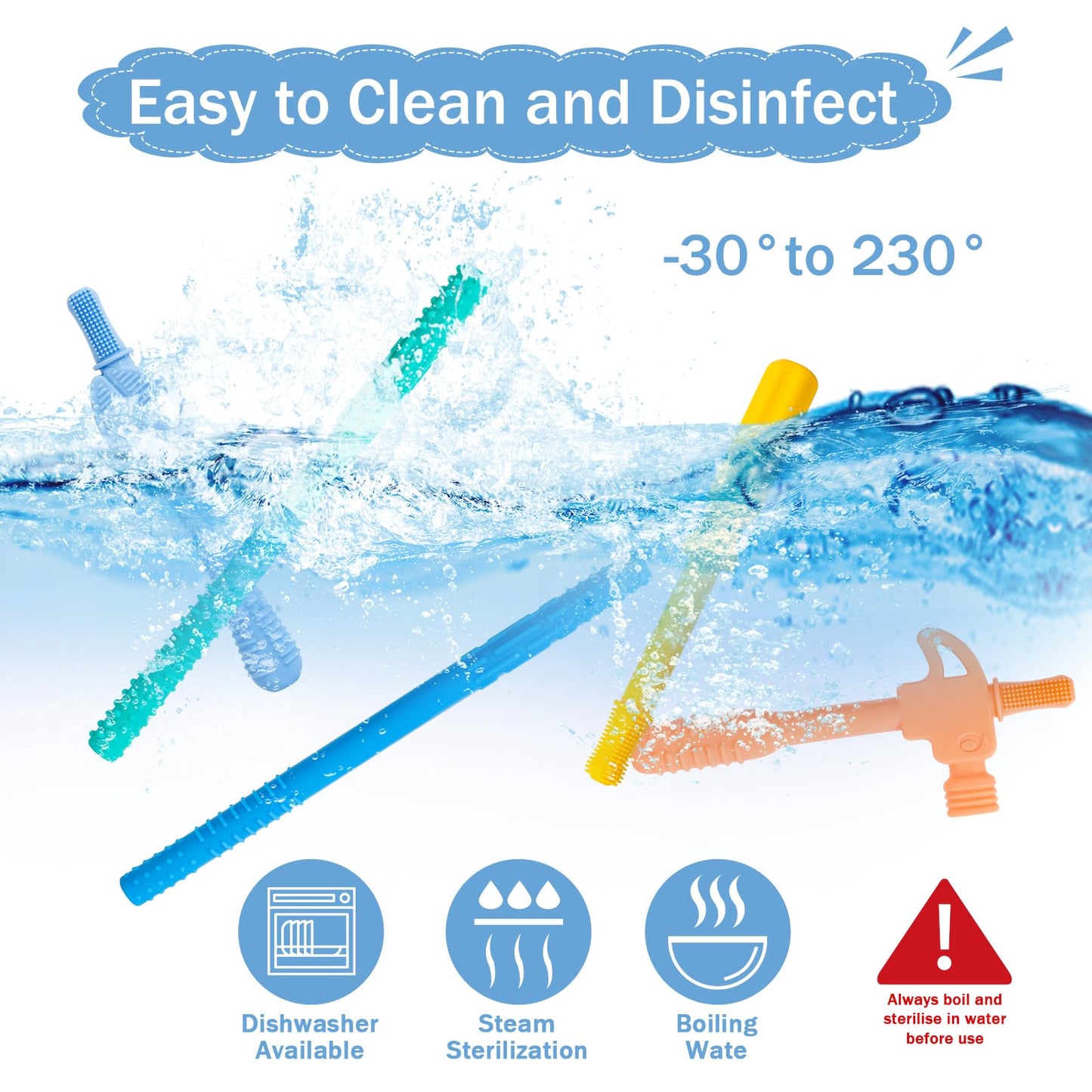 Hollow Teether Tube, Chew Straws For Toddlers 6-12 Months, Bpa Free Silicone Baby Molar Teether Chew Toys, 5 Pack Teething Toys