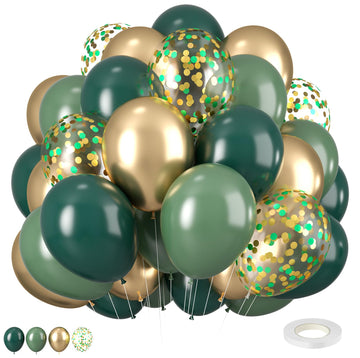 Green And Gold Balloons, 12 Inch Dark Emerald Green Sage Green Metallic Gold Balloon Green Gold Confetti Balloons For Birthday W