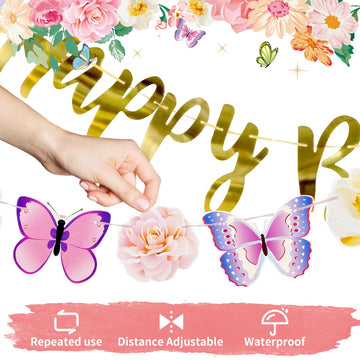 Sunbeauty Butterfly Happy Birthday Banner Butterfly Birthday Party Decoration Garden Party Decorations Fairy Party Decoration Sp