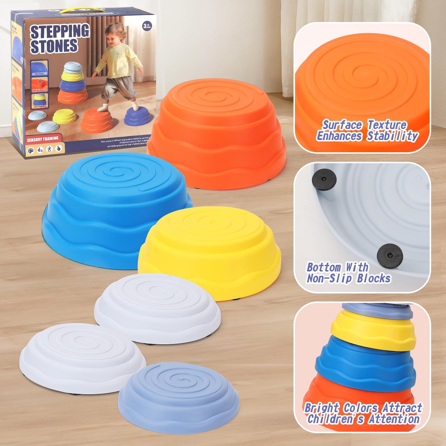 Bananmelonbm 6 Pcs Stepping Stones For Kids Toys And Games, Non-Slip Balance River Stones Obstacle Course Play Indoor And Outdoo