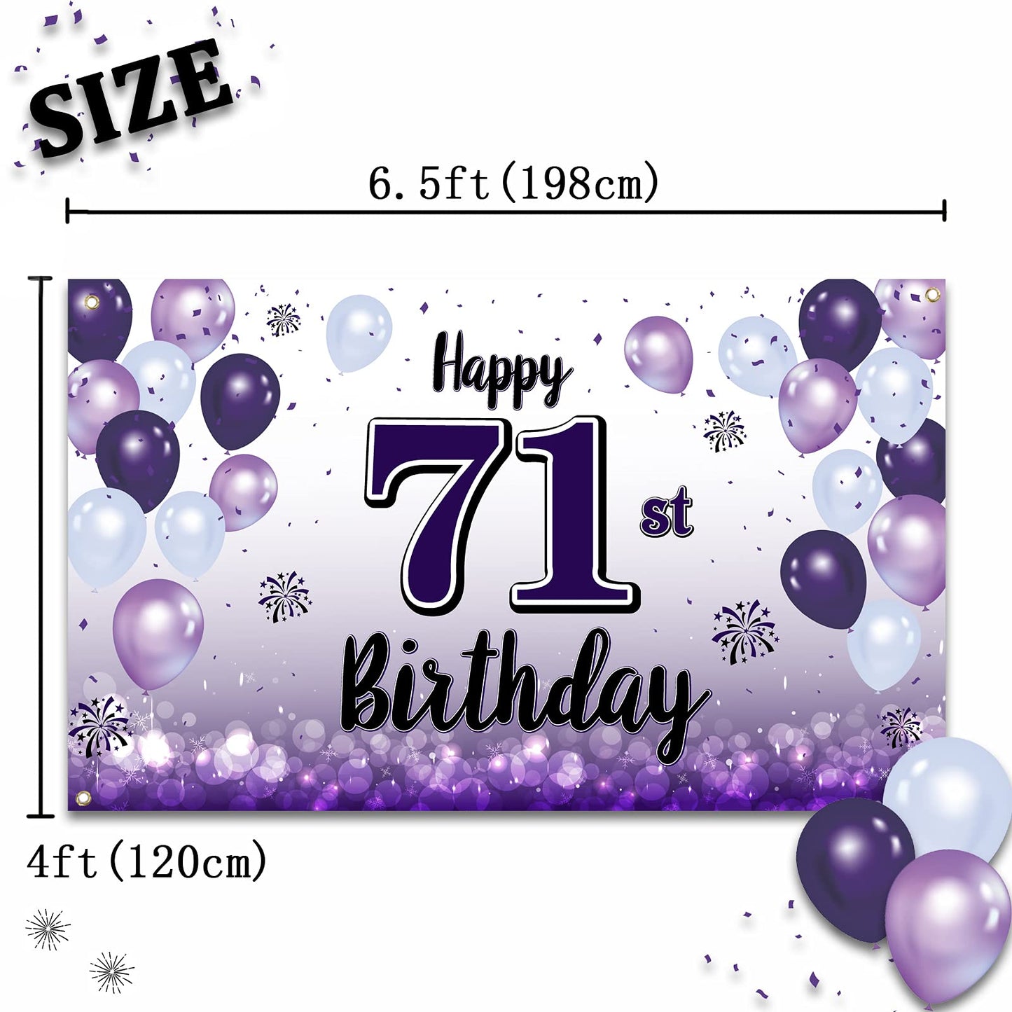 LASKYER 71st Birthday Decorations - Purple Balloon Banner Backdrop, Polyester Party Supplies, Model P-BH-71