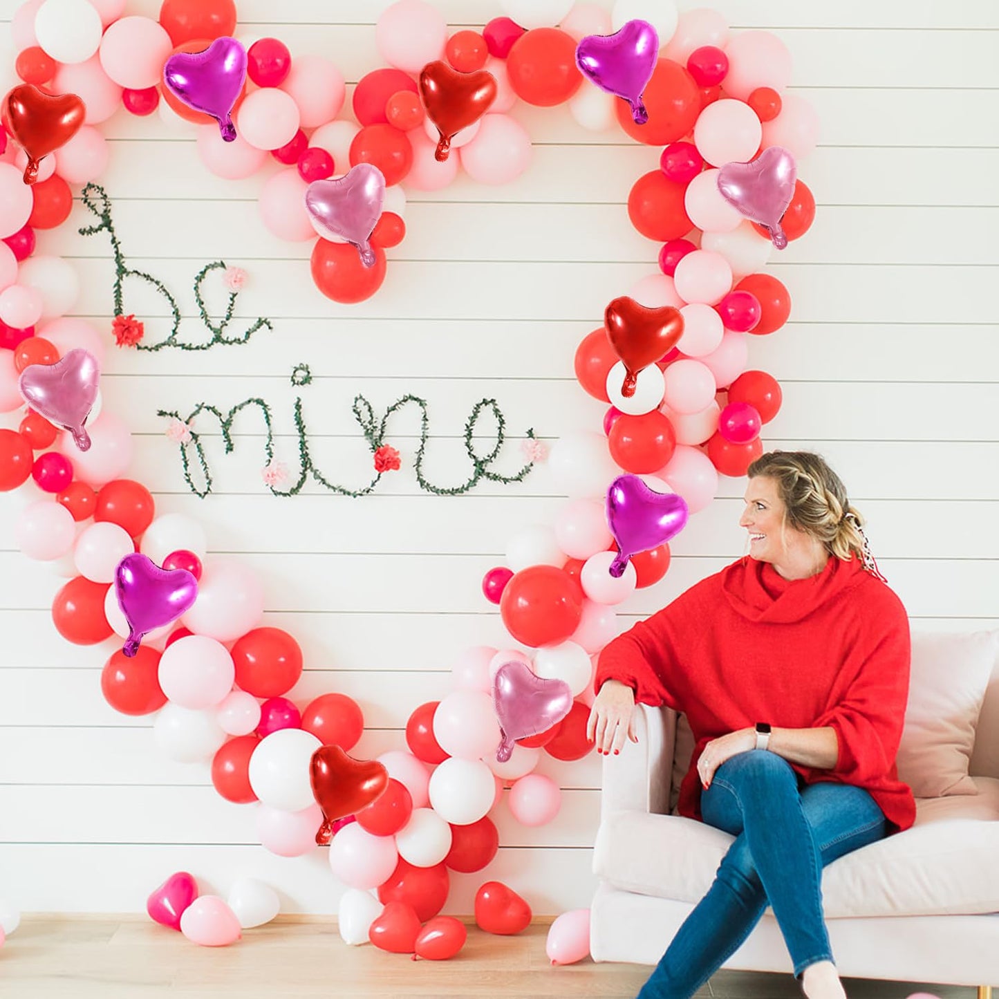 TONIFUL 30Pcs 10 Inch Heart Balloons Valentines Day Red Pink Hot Pink Heart Shape Foil Mylar Balloons Decoration for Valentines