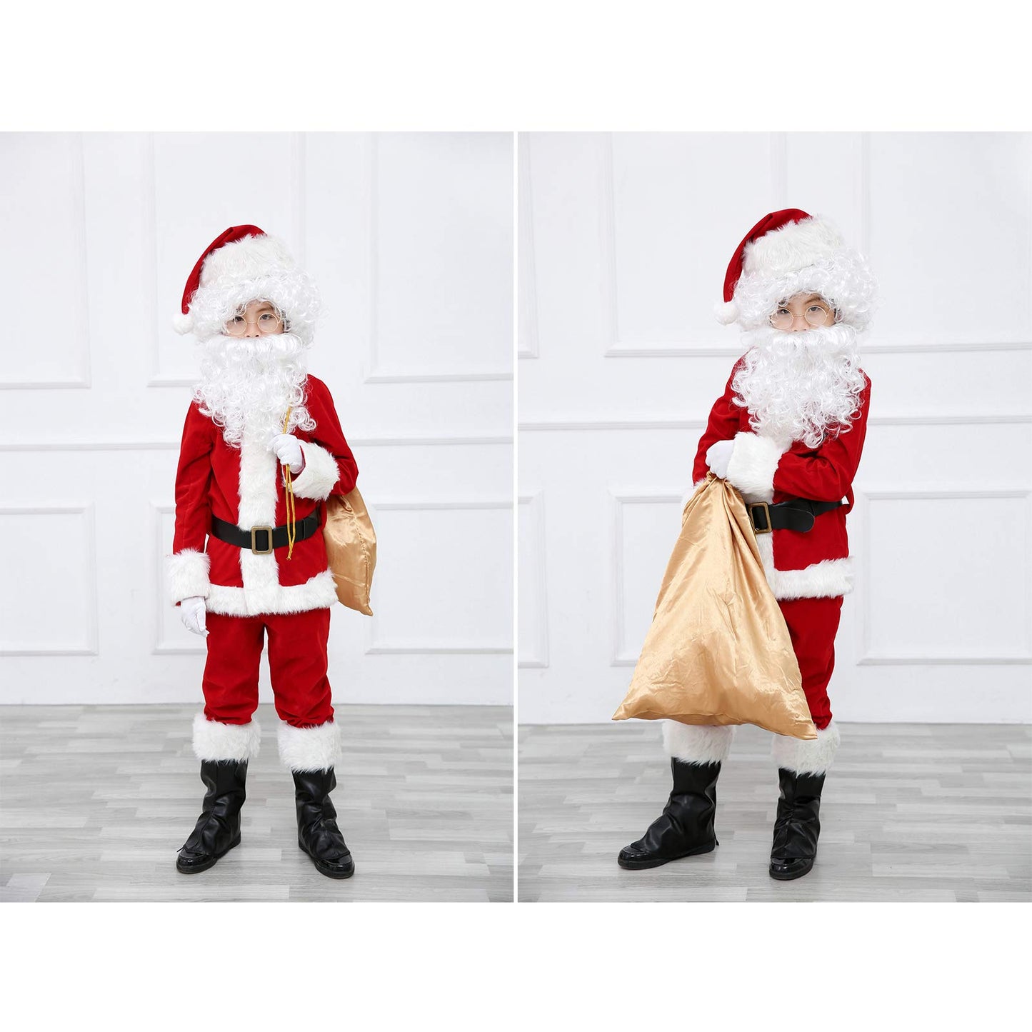 Elfjoy Children'S Santa Suit Kids Christmas Halloween Costume Cosplay Set Of 11 Pcs (Small)