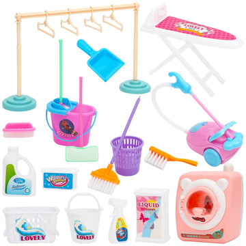 Sotogo 23 Pieces Doll Housework Cleaning Supplies Miniature Mini Dollhouse Accessories Dollhouse Furniture Decoration Accessories For Dolls Pretend Play