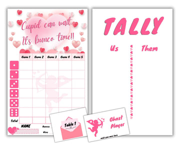 Generic Valentine's Day Bunco Kit - Cupid Score Sheets - Pink & White - Game Night Fun - Model Valentine2025