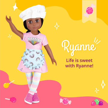 Glitter Girls – 14-Inch Posable Doll – Black Hair & Deep Brown Eyes – Rainbow Outfit & Glitter Shoes – Baker’S Hat & Apron – 3 Years + – Ryanne