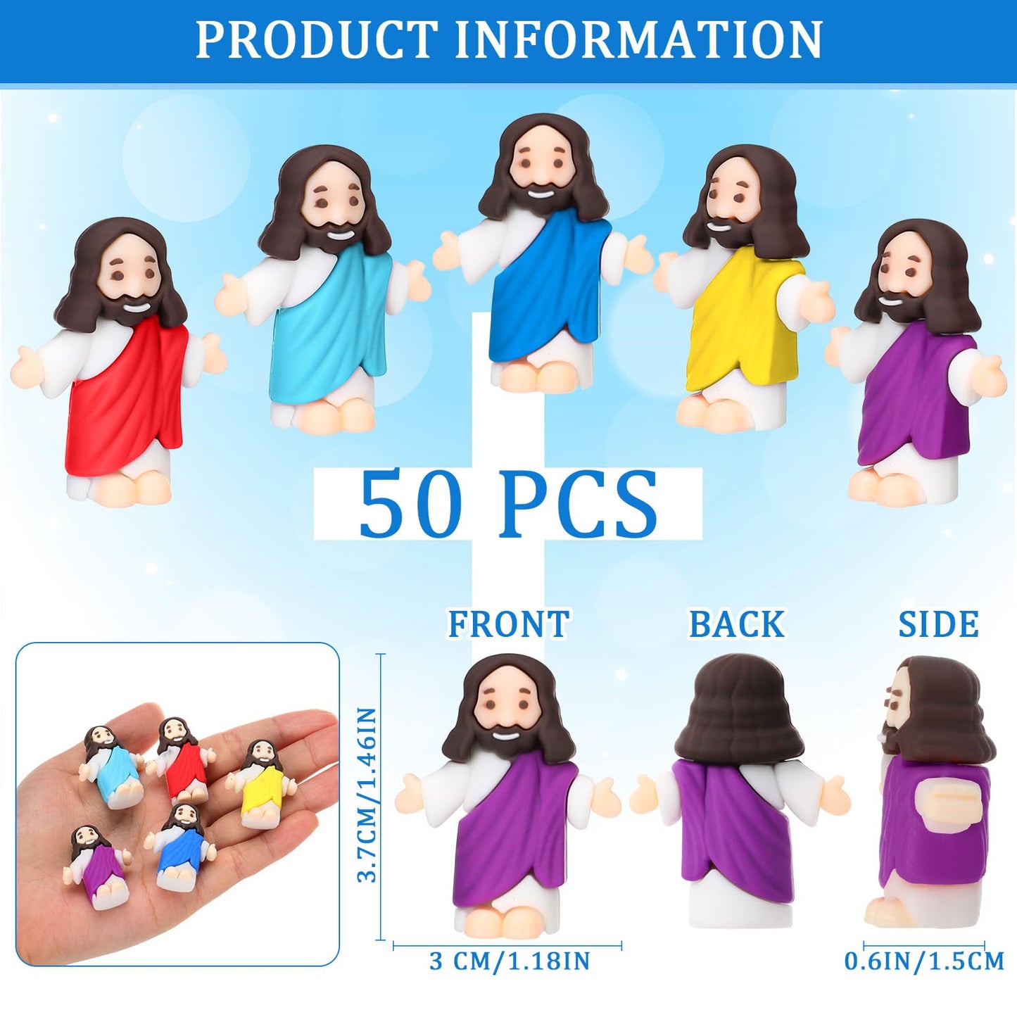 Barydat 50 Pcs Little Jesus Figures Baby Mini Jesus Figurines Bulk to Hide and Seek Tiny Miniature Christ Savior Figurine Toy Re