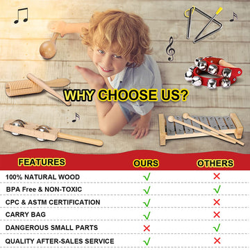Looikoos Toddler Musical Instruments International Natural Wooden Music Set For Toddlers And Kids - Eco Friendly Preschool Educational Musical Toys With Storage Bag