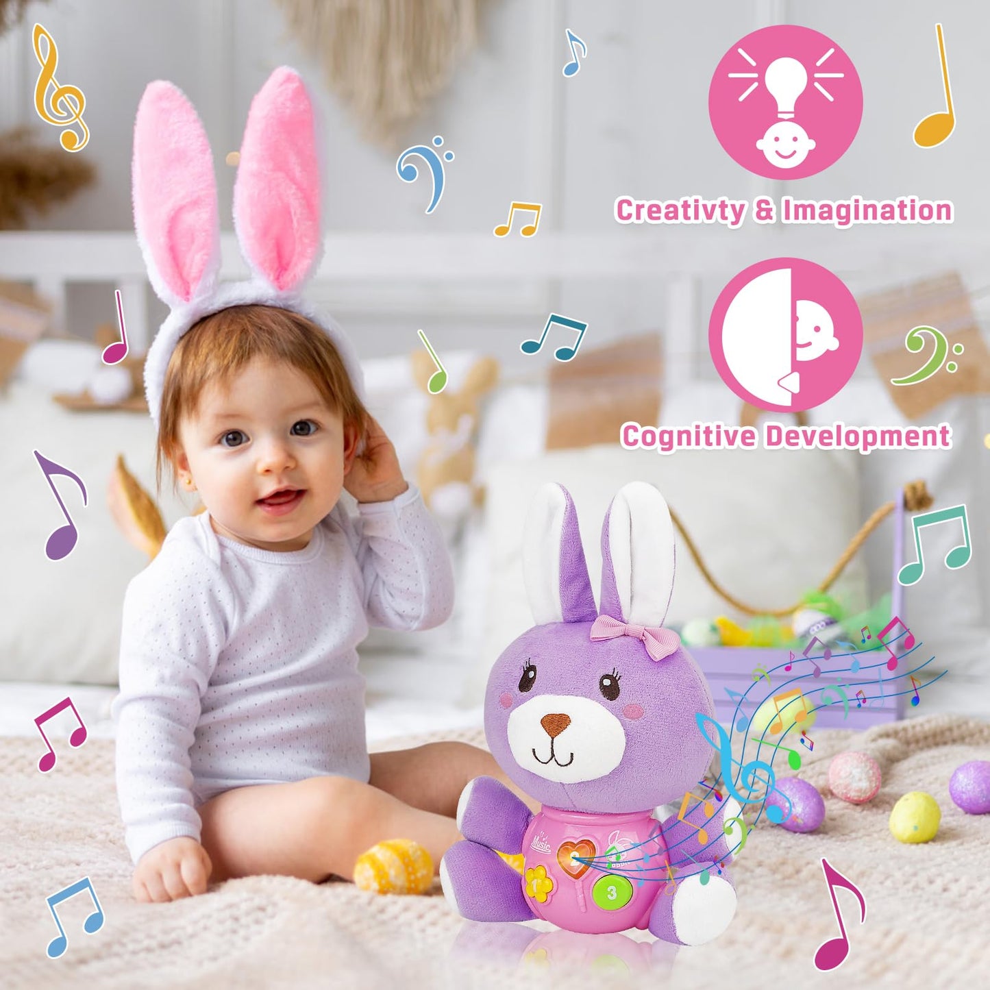 Baby Easter Gifts For Girls Boys: Easter Bunny Stuffed Animal Plush Baby Musical Toys Baby Easter Toys 6 To 12 Months Baby Toys
