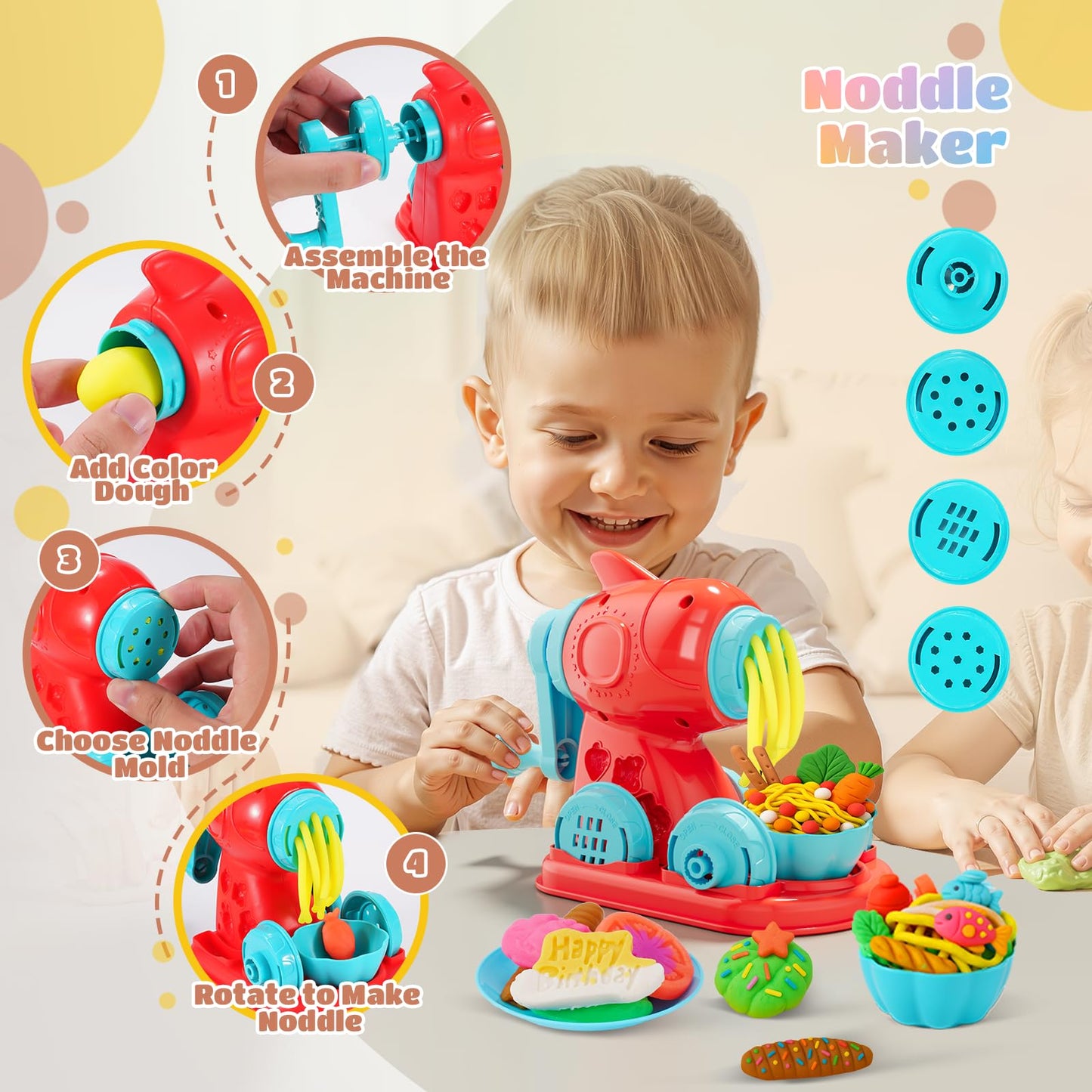 Rodsucs 3-in-1 Color Playdough Sets for Kids Ages 4-8, Ice Cream Hamburger Noodle Maker Toy for Kids 3-12, Arts &Crafts Gift for