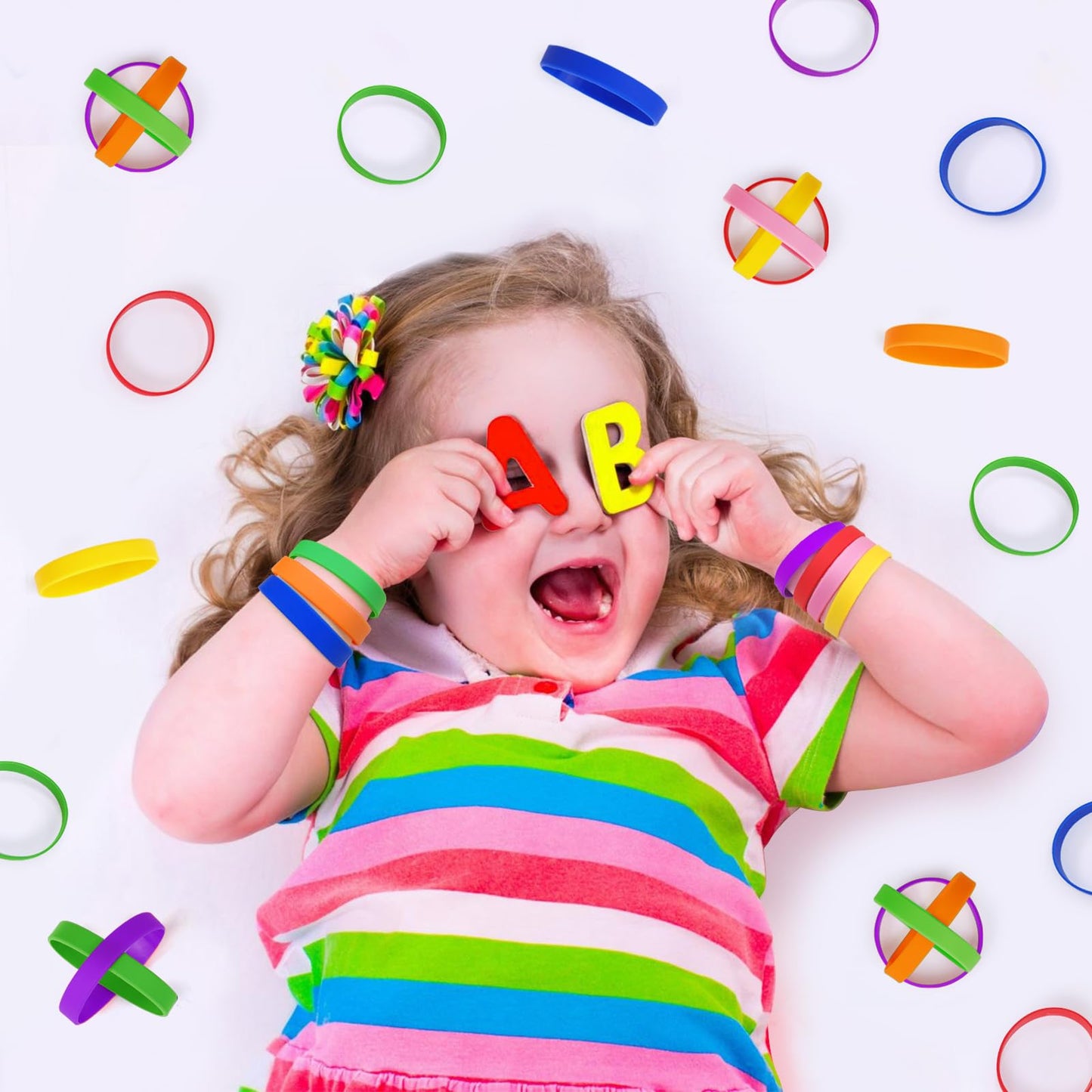 THXIY 100PCS Silicone Rubber Bracelet Bracelets Wristbands Wrist Bands for Kids Youth Teens Boys Gilrs, Children's Bulk Bracelet