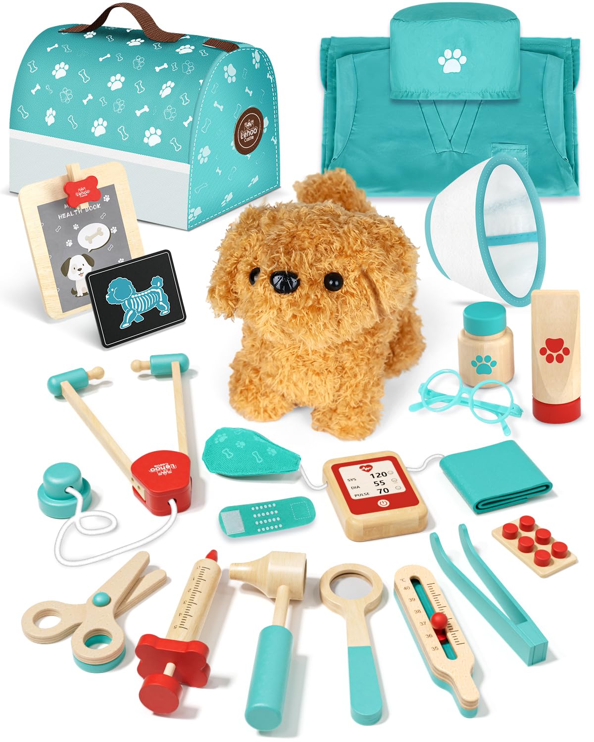 Lehoo Castle Wooden Doctor Kit for Kids, Vet Play Set, Small, Model DK-002, Pretend Play, Perfect Gift for Ages 3-6
