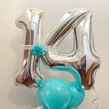 40 Inch Silver 14 Number Balloons Giant 14 Or 41 Balloons Silver Birthday 14 Balloons 14Th Birthday Anniversary Party Decoration