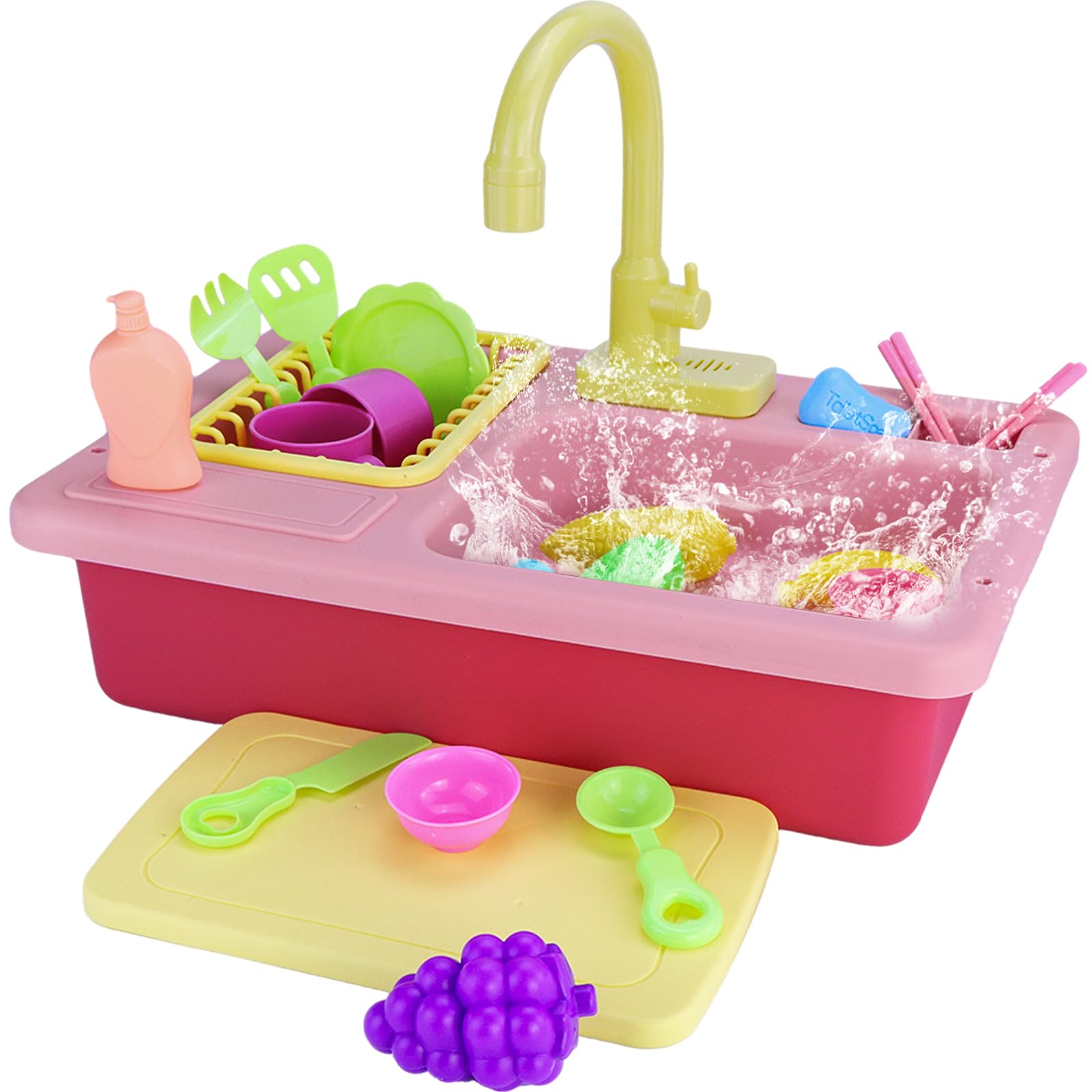 Play Sink with Running Water, Pretend Play Kitchen Sink Toys for Kids, Toddler Sink with Real Water Cycle, Children Electric Dis