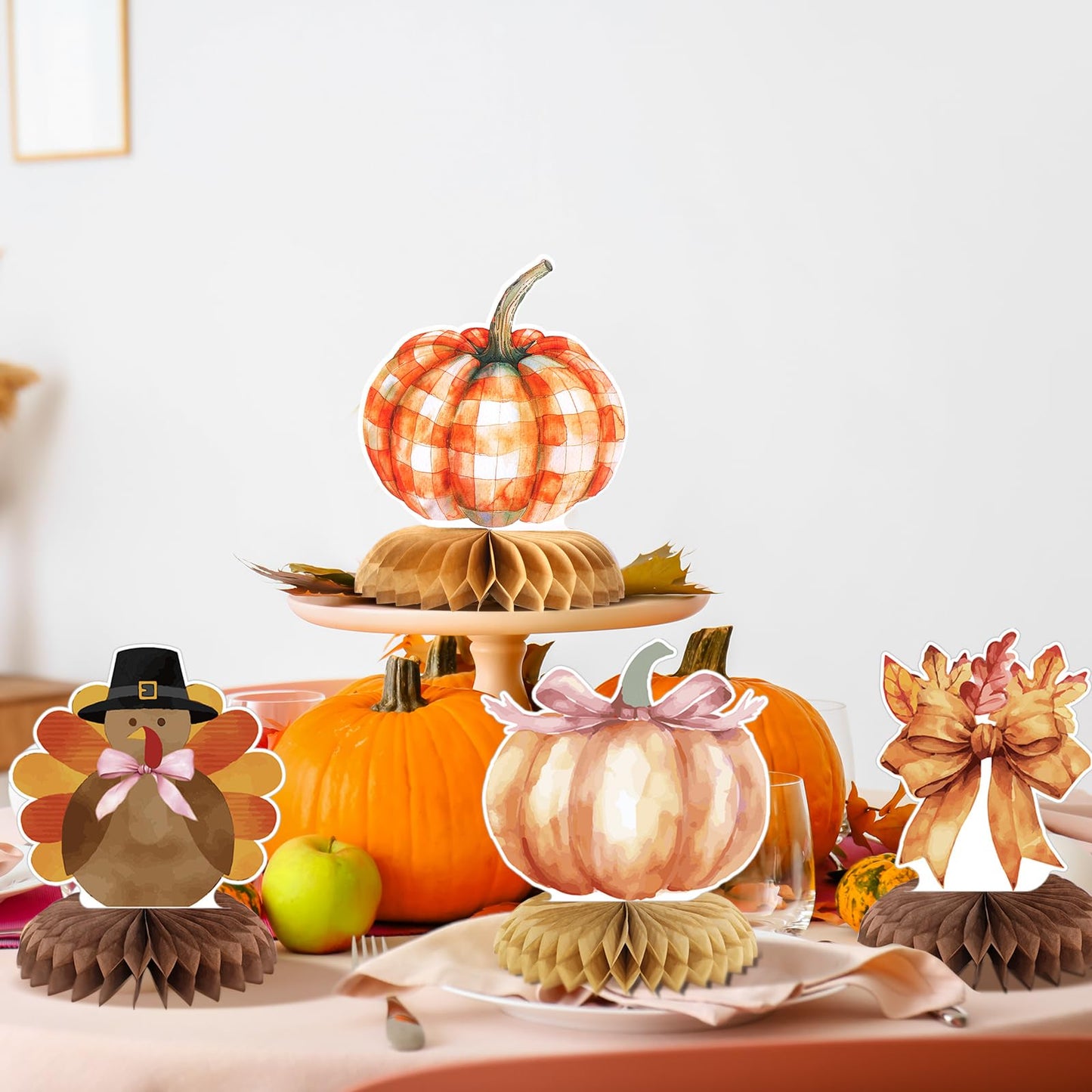 Weekgrat 9 Pcs Thanksgiving Centerpieces Party Decoration Fall Bows Table Centerpiece Pumpkin Turkey Bow Decor for Dinner Table