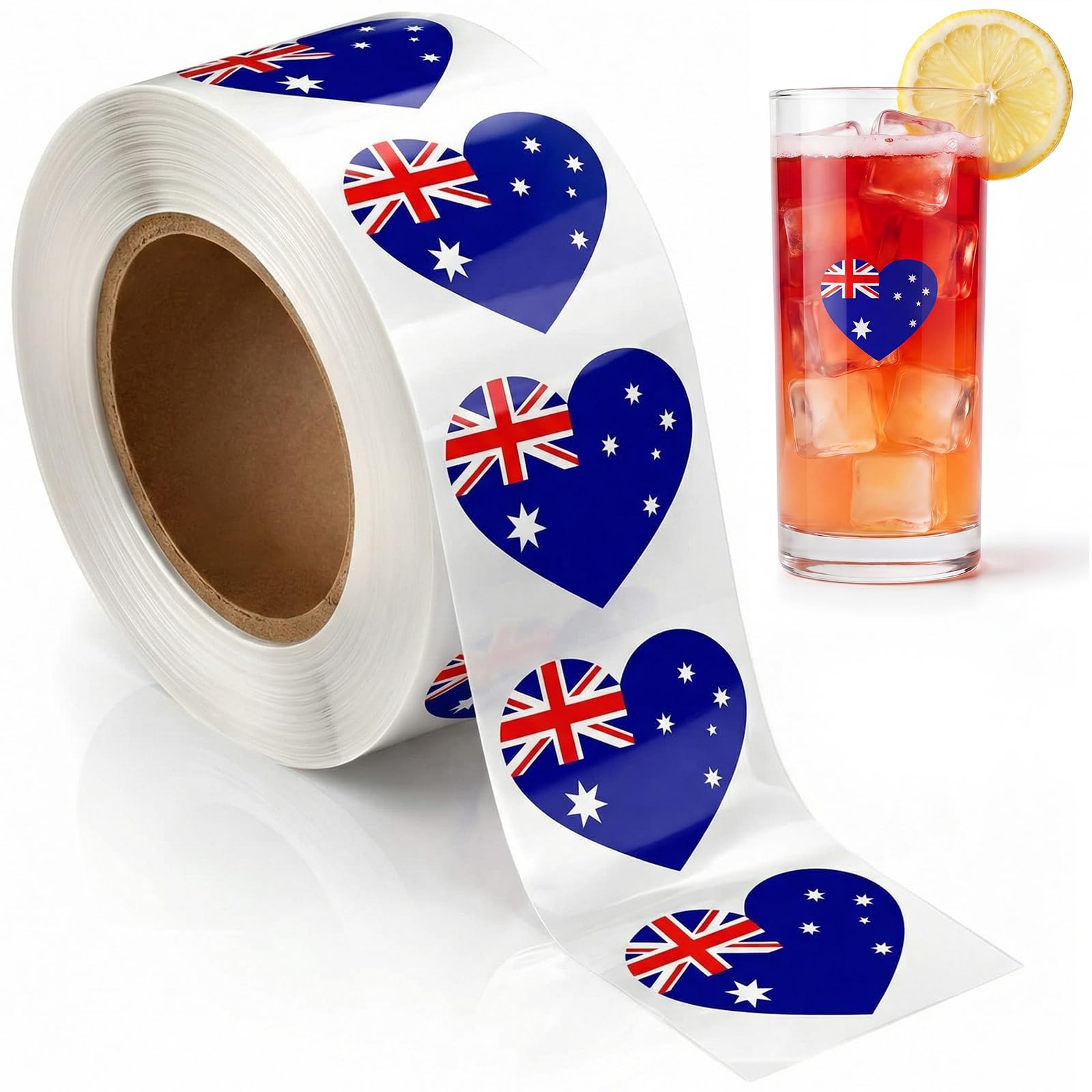 Frienda 500 Sheets Australia Stickers, Australian Flag Heart Stickers Waterproof for Coquito Bottles Water Bottles, Australia Th