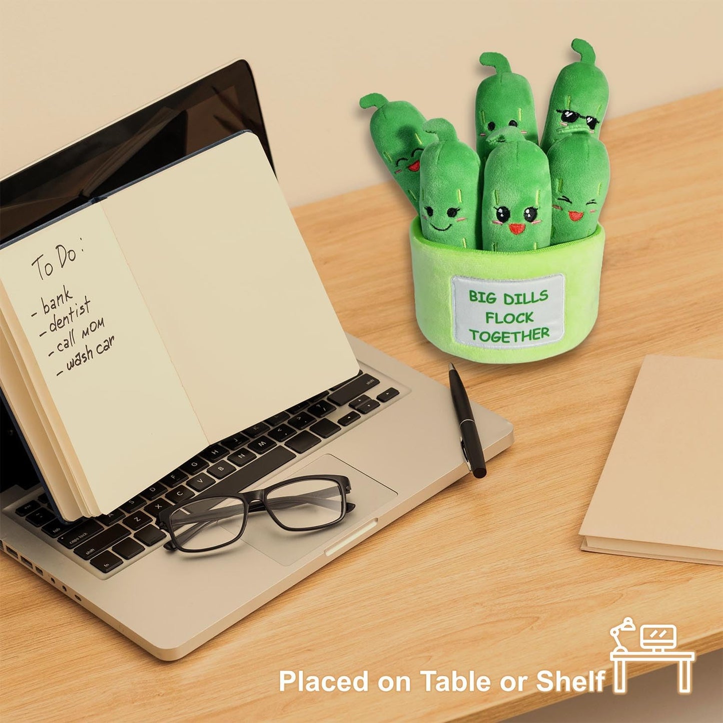 Kingwee Cute Emotional Support Pickle Plush Toys - 6 Stuffed Pickles in Soft Container, Perfect Gift for Friends & Coworkers, Green