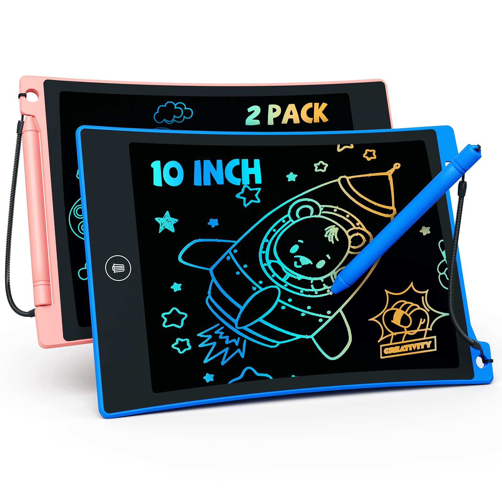 Tekfun Kids Toys, 2 Pack Lcd Writing Tablet With Anti-Lost Stylus,10In Coloring Doodle Board Magic Drawing Pad For Kids, Car Tri