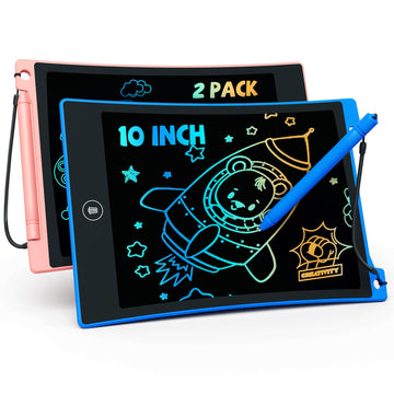 Tekfun Kids Toys, 2 Pack Lcd Writing Tablet With Anti-Lost Stylus,10In Coloring Doodle Board Magic Drawing Pad For Kids, Car Tri