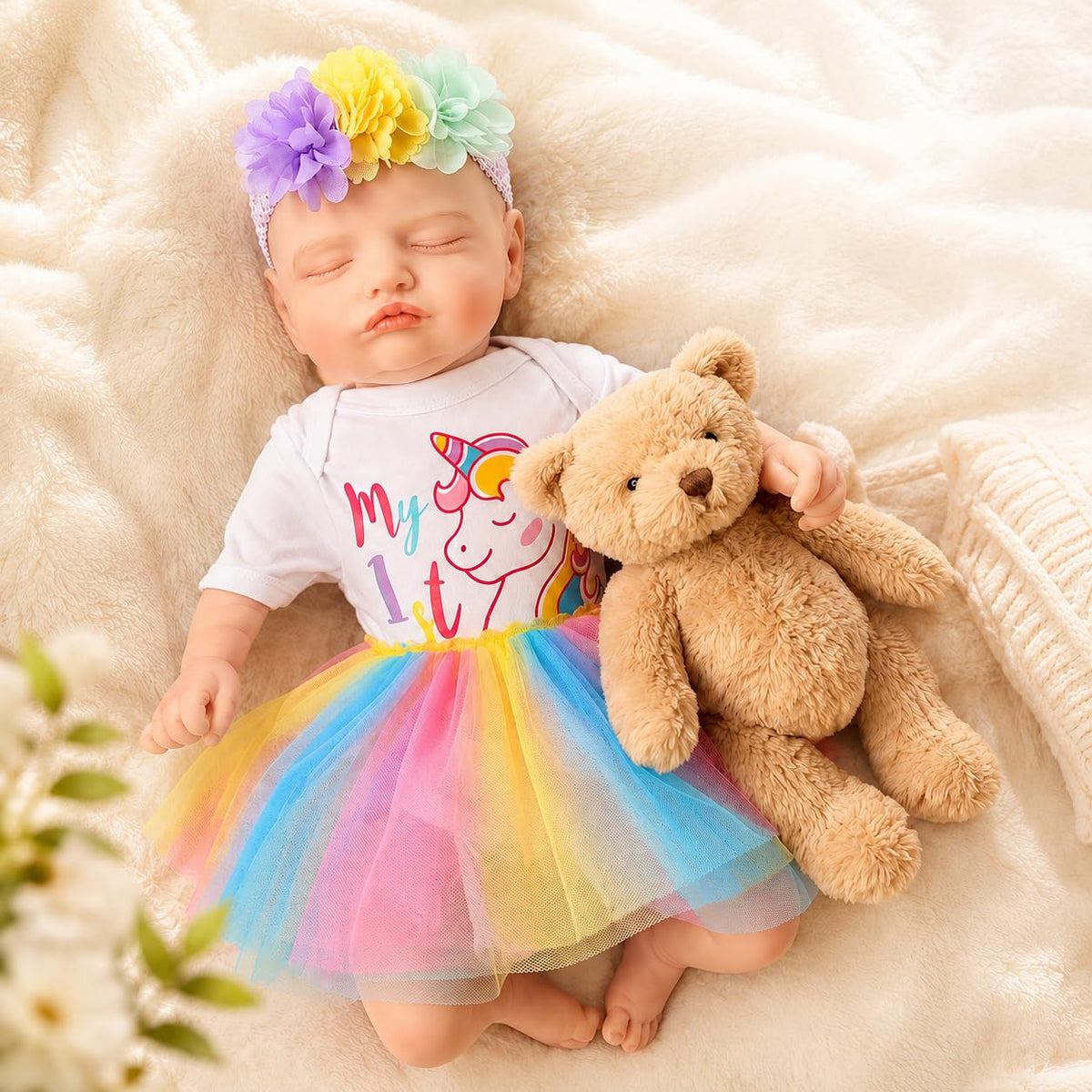 BAkwbwBY 18 Weighted Sleeping Reborn Baby Doll, Unicorn Birthday Gift Set
