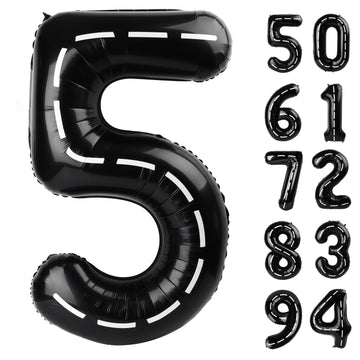 Race Car 5 Balloon, Number Balloons 40 Inch, 5Th Black Birthday Balloon Decorations, Race Car Birthday Party Supplies, 5 Number