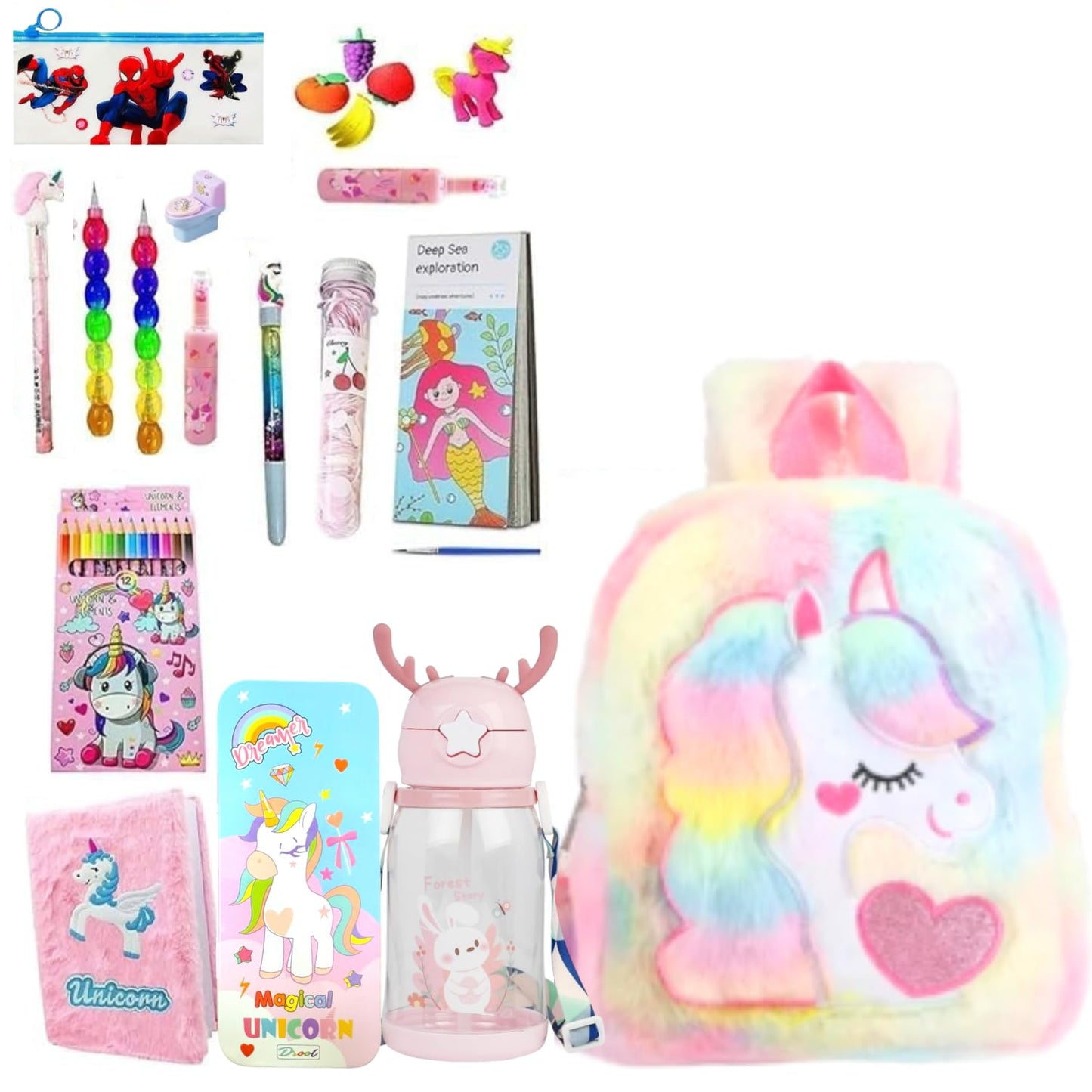 Taufa Villa Unicorn Stationery Combo Set  School Bag & Pencil Pouch For Girls | Birthday Gifts & Kanjak Gift Set | Includes Bag