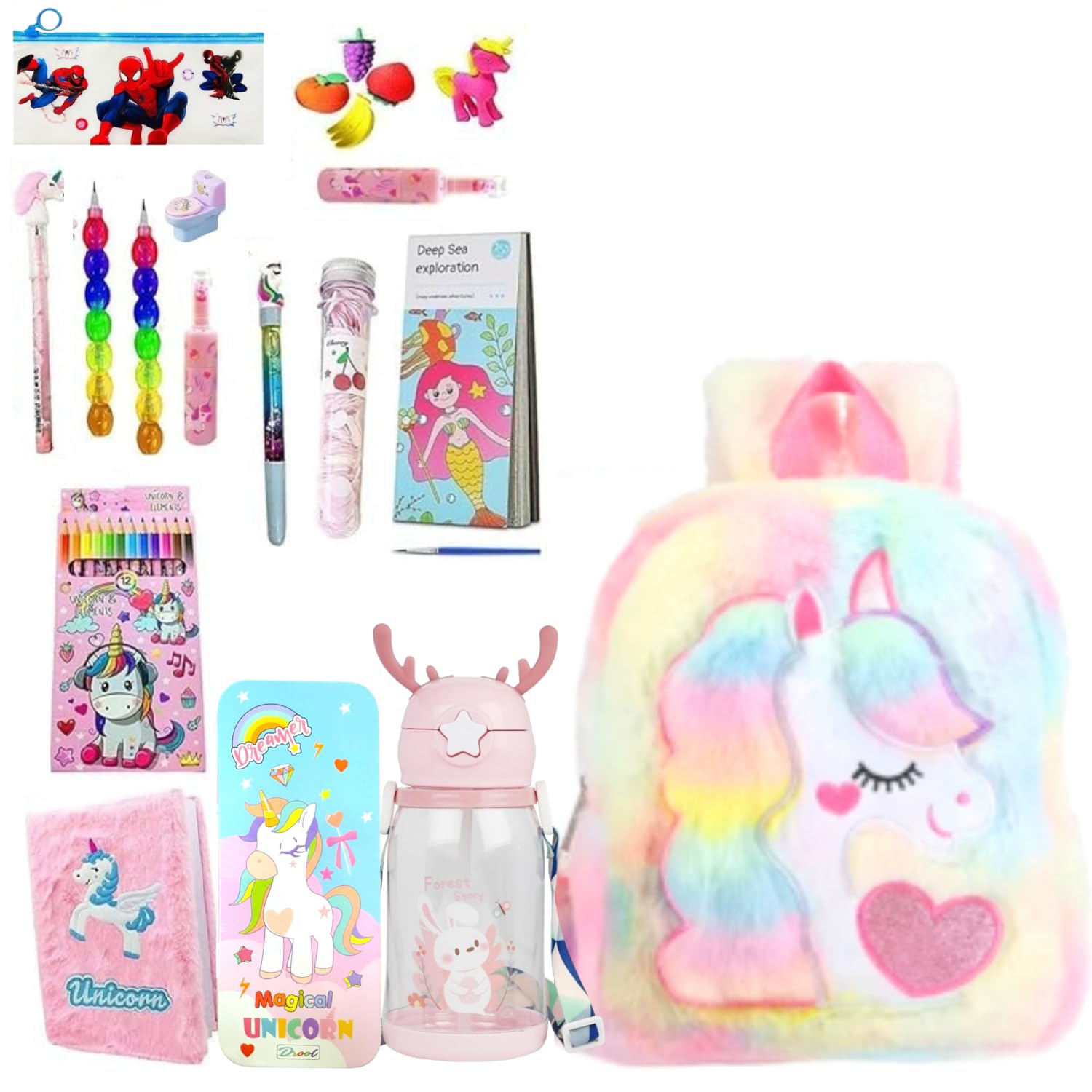 Taufa Villa Unicorn Stationery Combo Set  School Bag & Pencil Pouch For Girls | Birthday Gifts & Kanjak Gift Set | Includes Bag