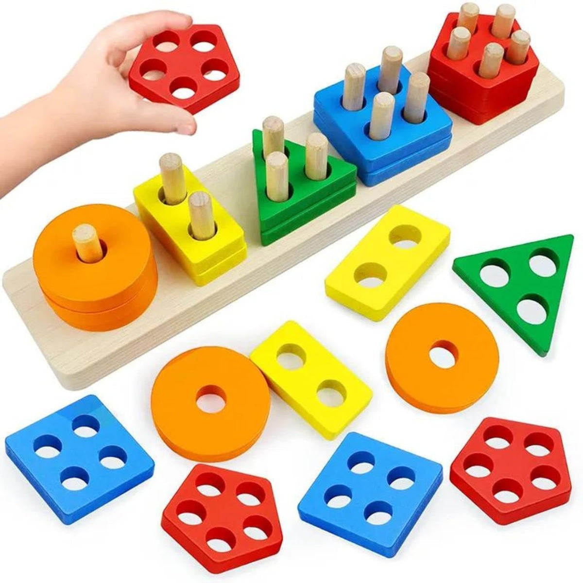 Nm Fashion Lifestyle Wooden Geometric Shape Puzzle Board For Kids,Colourful Blocks, Educational Toy For Toddlers (5 Color)