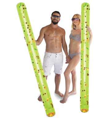 POZA 2 Pack of Inflatable Jumbo Pool Noodles - 74-Inch enhanced and elegant Giant Inflatable Sparkly Gold Glitter Confetti Pool Float Swim Noodles  Inflatable Noodles for Pool - Green and Gold