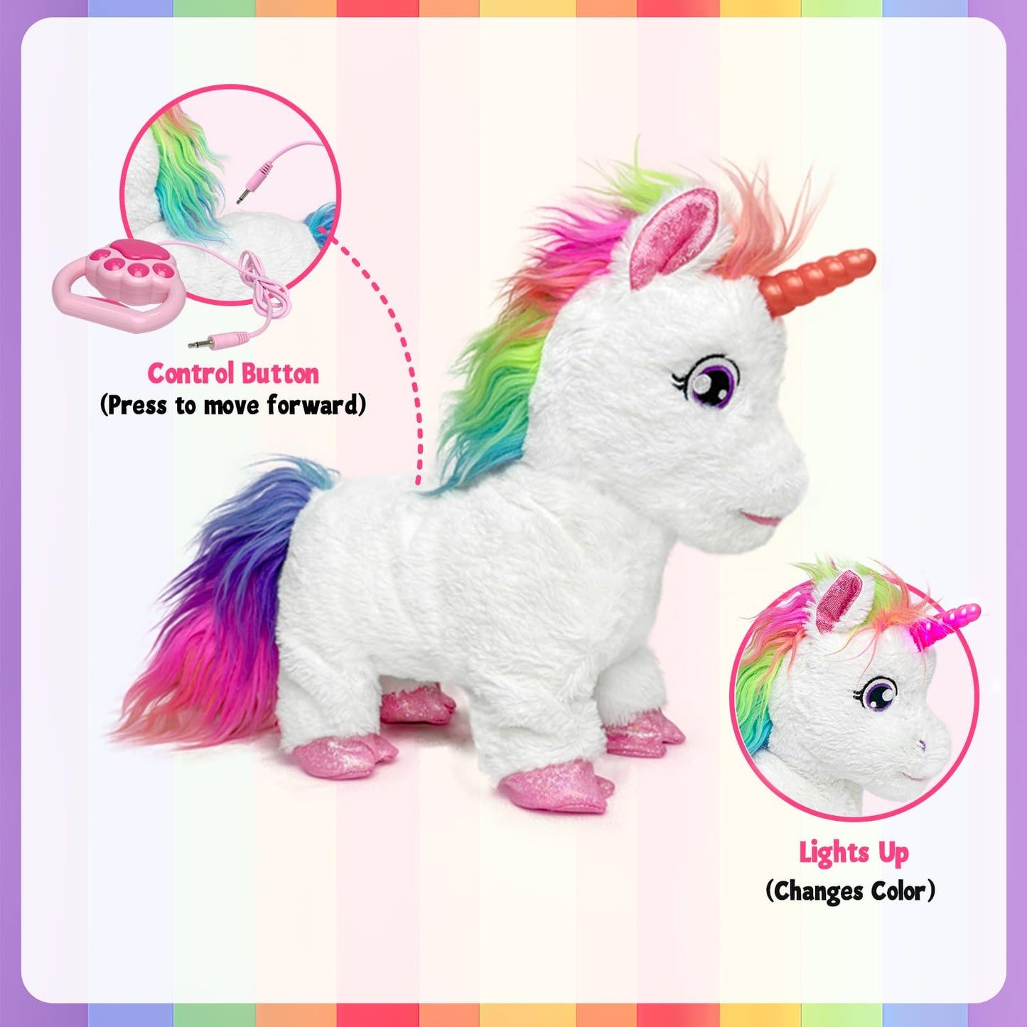 Yh Yuhung Walking Unicorn Toy With Remote Control Leash, Light-Up Horn, Electronic Pets Unicorn, Walking Pony Toys Horse, Unicor