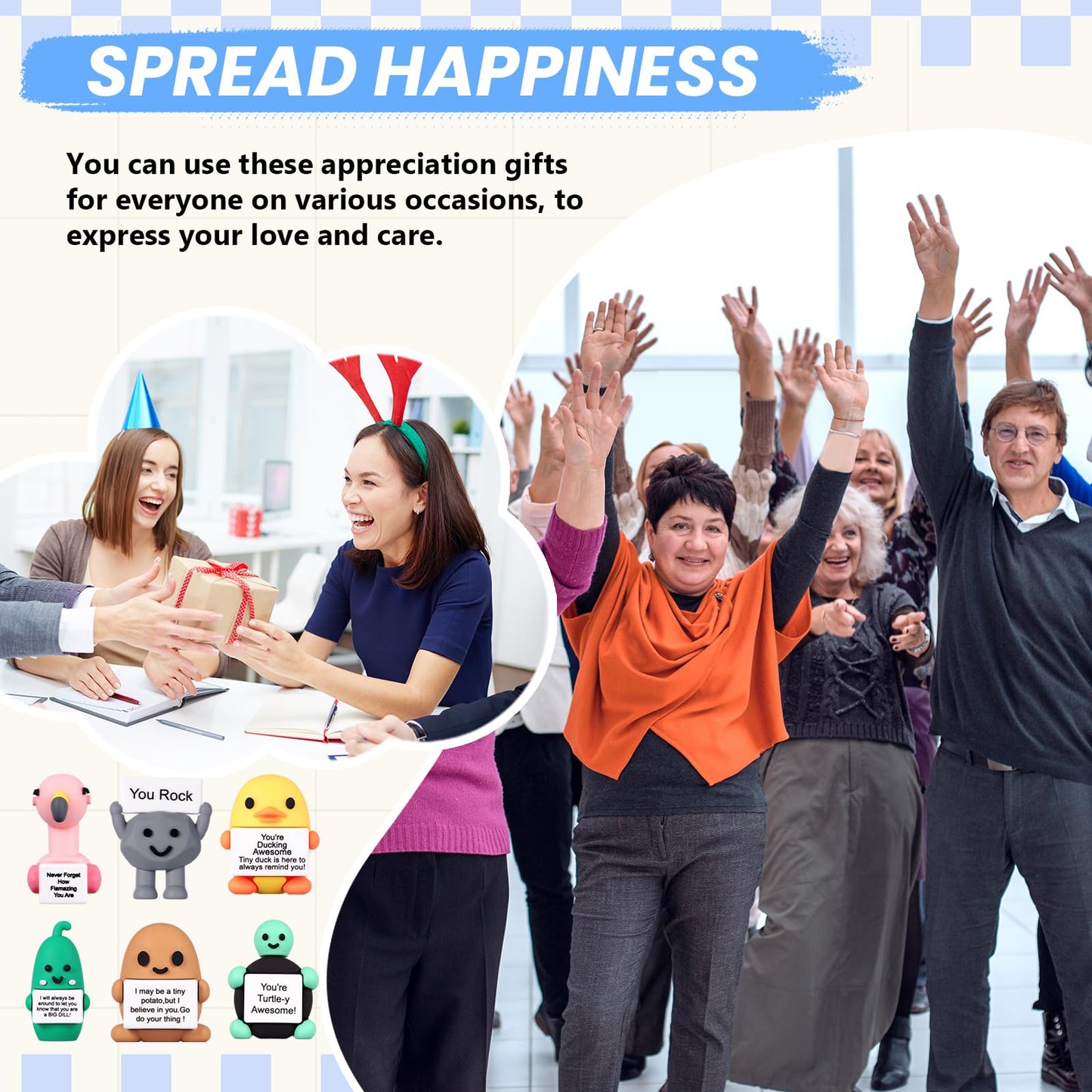 Gejoy 24 Sets Funny Positive Dolls Emotional Toy with Positive Card Encouraging Rubber Duck Pickle Potato Stone Turtle Flamingo Inspirational Birthday Gifts for Coworkers Students Friends Room Decor