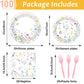 Obusatt 100 Pcs Wildflower Paper Plates And Napkins Party Supplies Wildflower Party Decorations Floral Wildflower Disposable Pla