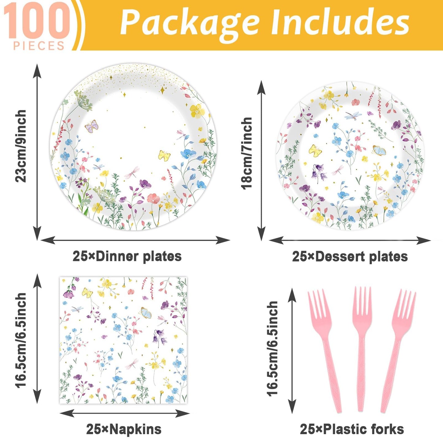Obusatt 100 Pcs Wildflower Paper Plates And Napkins Party Supplies Wildflower Party Decorations Floral Wildflower Disposable Pla