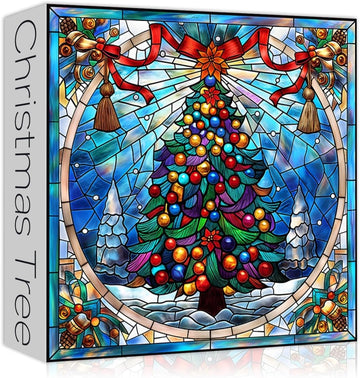 Stained Glass Puzzle Christmas Puzzles 1000 Pieces, Mosaic Christmas Tree Jigsaw Puzzles Art, Vintage Xmas Holiday Puzzles, Impossible Hard Difficult Challenging Puzzles For Adults