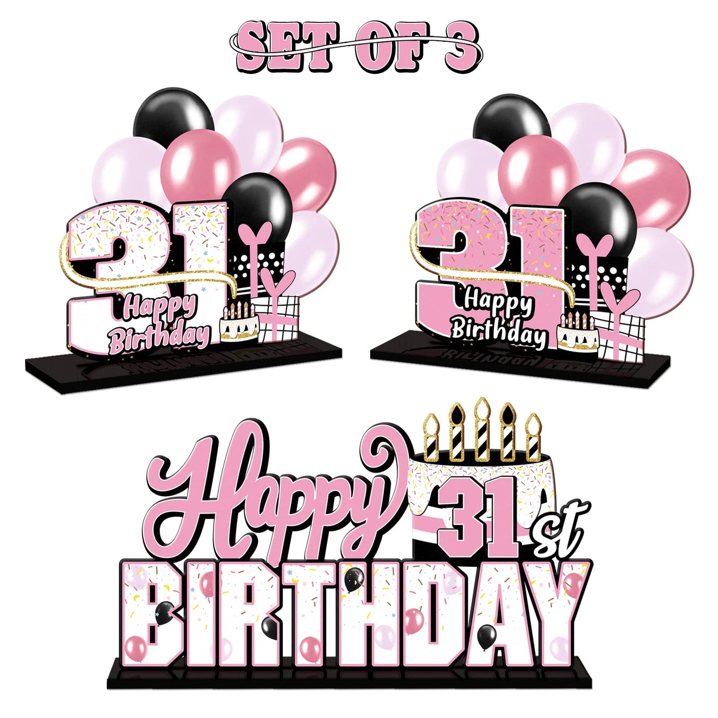 Lingteer Happy 31St Birthday Pink Acrylic Table Topper Centerpieces Set - Cheers To 31 Years Old Birthday 31St Bday Party Gift Decorations.