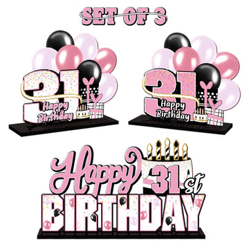 Lingteer Happy 31St Birthday Pink Acrylic Table Topper Centerpieces Set - Cheers To 31 Years Old Birthday 31St Bday Party Gift Decorations.
