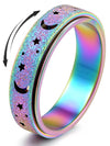 MHWTTY Anxiety Rings for Women Spinner Fidget Ring Titanium Stainless Steel Fidget Toys Adults Thumb Ring for Women Men Rainbow 