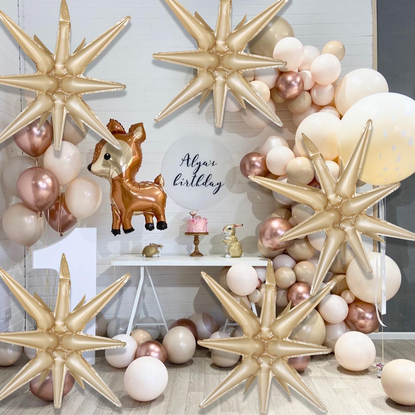 6 Pcs Caramel Colour Star Foil Balloons One-Piece 14-Pointed Star Balloons 4D Starburst Cone Mylar Balloons 22Inch Christmas Bir