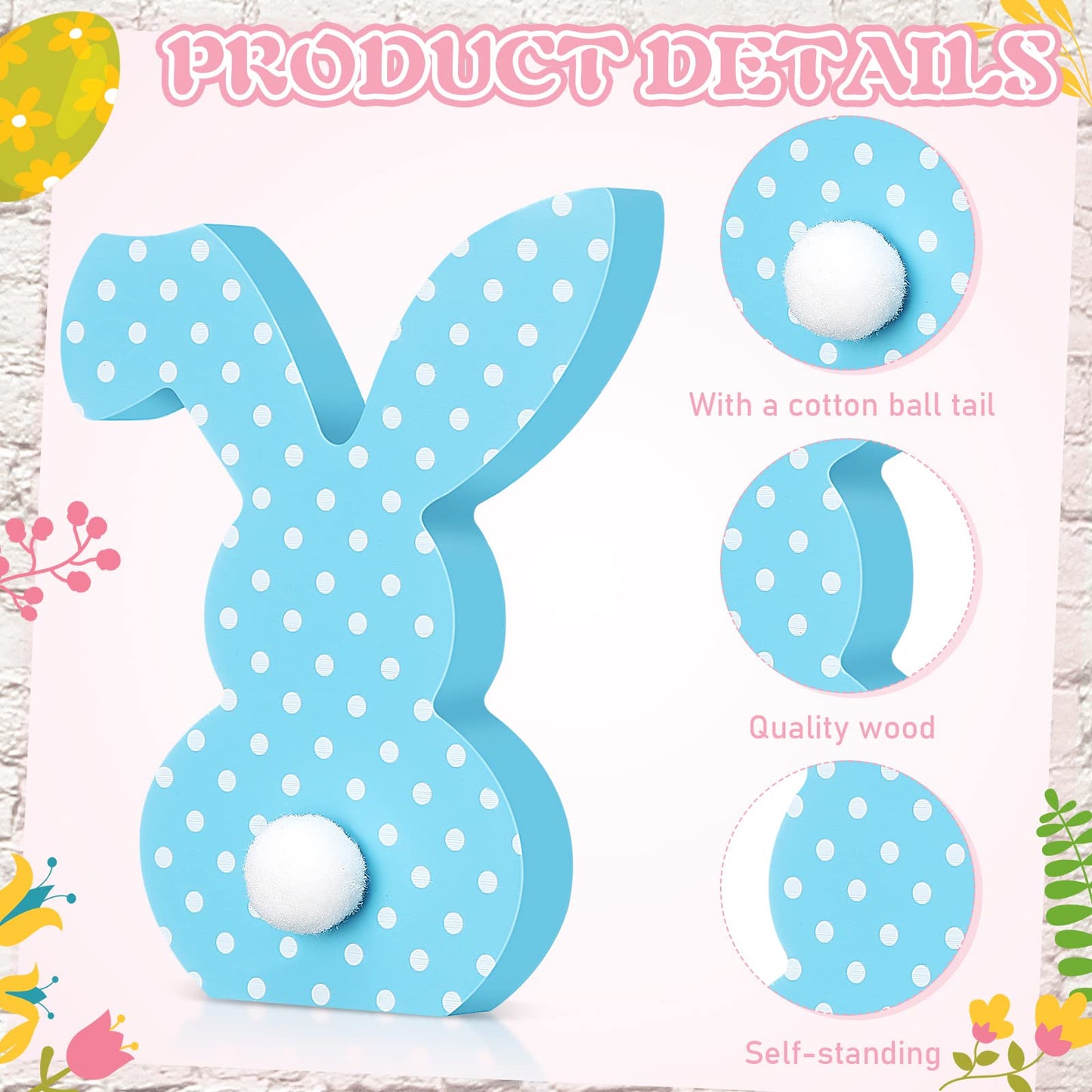 3 Pcs Easter Bunny Table Wooden Signs Decor Spring Farmhouse Wood Bunnies Cute Easter Craft Freestanding Centerpiece Signs for K