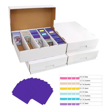 EBOAUSI 5 Row Trading Card Storage Box,3950-count Cardboard Storage Box with 32 Pcs Dividers+48 Pcs index Labels for Mtg, Tcg, S