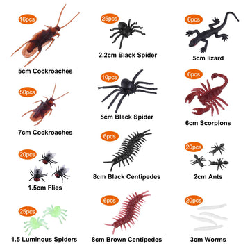 ASTARON 210 Pcs Realistic Bugs Plastic Trick Joke Toys Cockroaches Spiders Centipedes Scorpions for Halloween Party Fool's Day Decoration