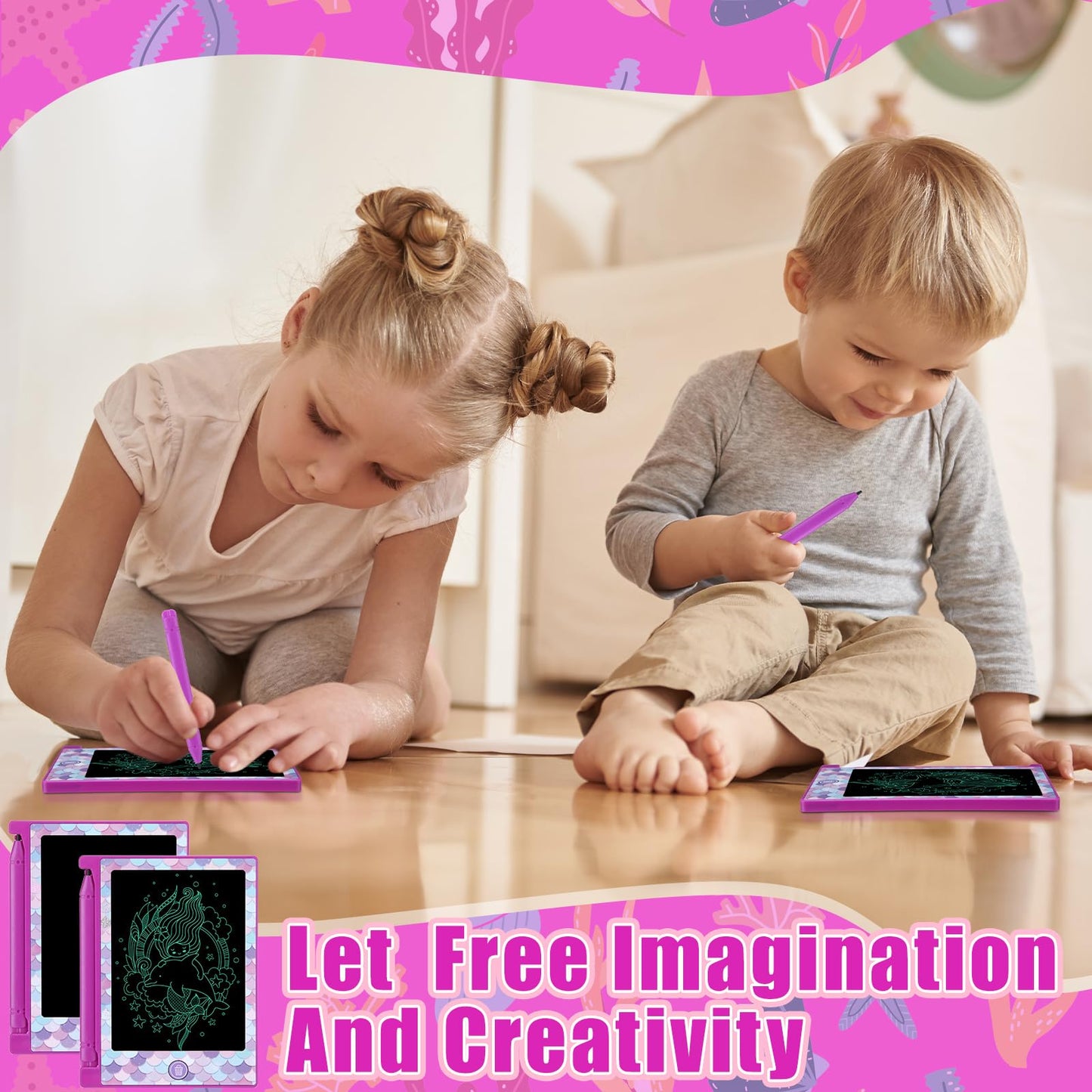 Nezyo 24 Pack Mermaid Party Favors, 4.6 Mini LCD Writing Tablet for Kids, Mermaid Checked Board Drawing Tablet Erasable Reusab
