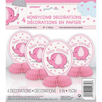 Unique Baby Shower Elephant Honeycomb Decorations, 6, Pink