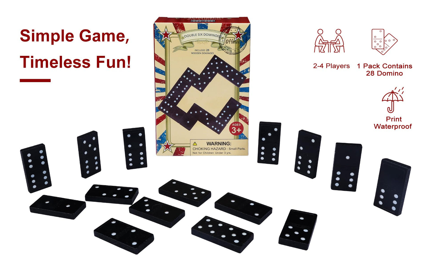Offelec Wooden 3 Pack Domino Set 28 Tiles Games Double 6 Dominoes Set Double Six Dominos For Kids Adults And Family Table Games
